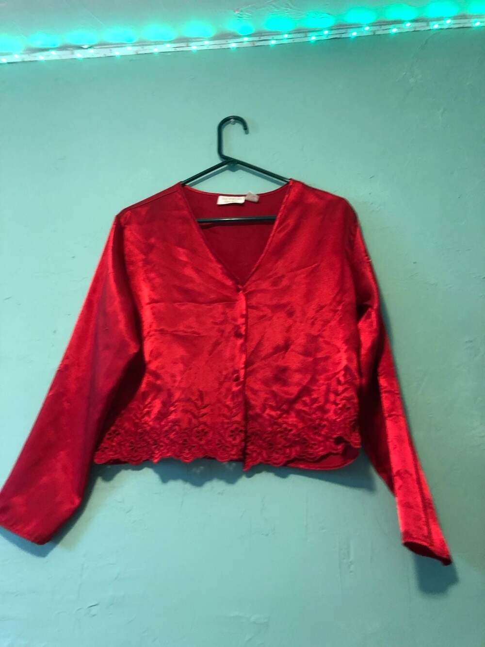Victoria's Secret Red Satin Long Sleeve Button-Down Blouse Top Size S